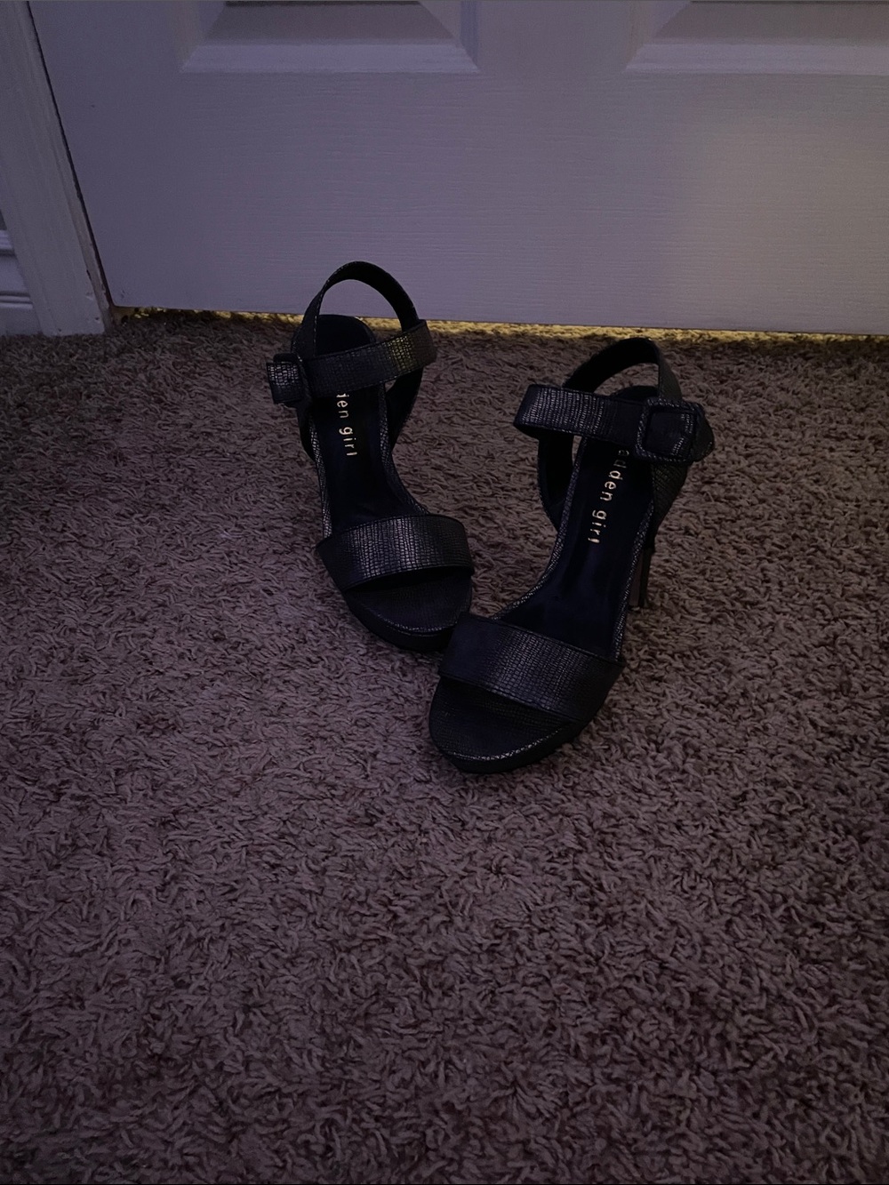 Madden Girl Black Textured Ankle-Strap Heels